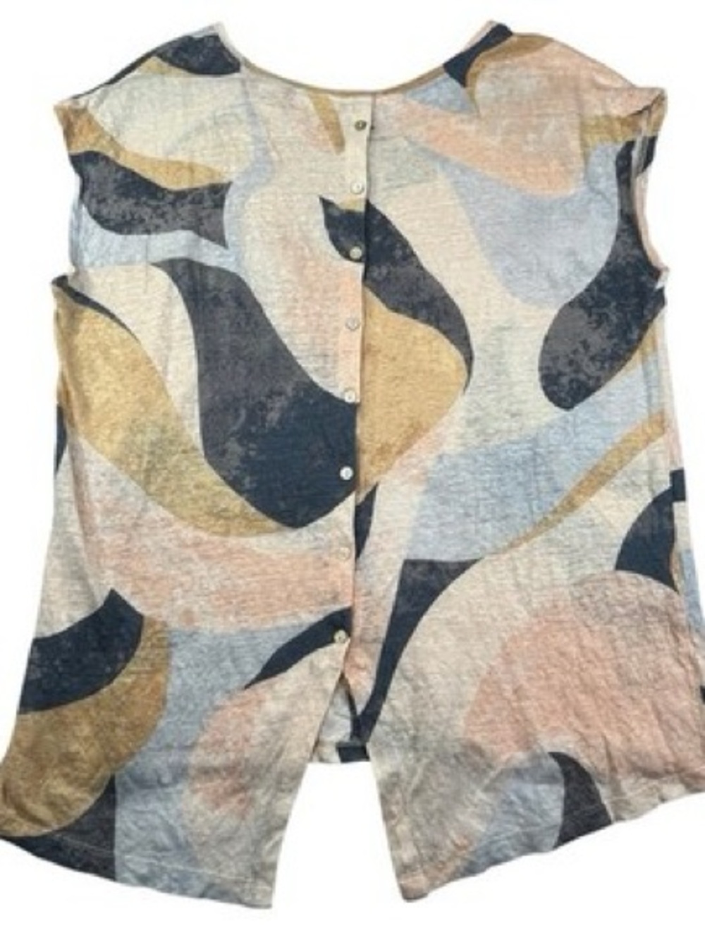Rachel Zoe Pink Linen Abstract Wave Print Short Sleeve Blouse Size L - Picture 2 of 4